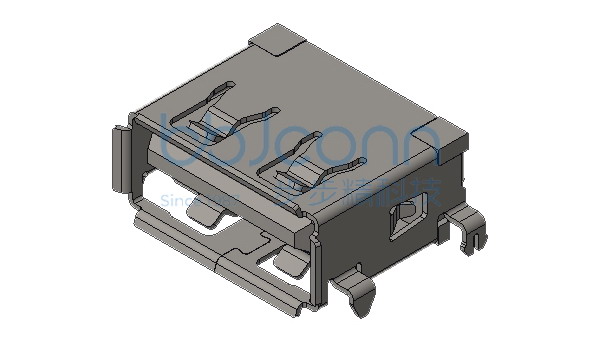 USB 2.0 AF 90度 短体 L=11.15 沉板1.1 四脚插 端子SMT 镀金3U 大电流3A 卷边 LCP黑胶 不锈钢外壳 编带