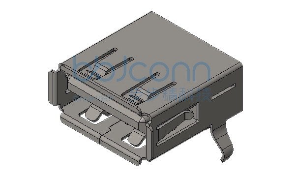 USB 2.0 AF 90度 DIP L=13.60 H=6.0 弯脚 卷边 PBT白胶 铜壳 无后盖一字型