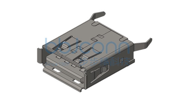 USB 2.0 AF 180度 长体 H=15.0 两脚插 弯脚 端子DIP 卷边 PBT黑胶 铁壳 (819029-002)
