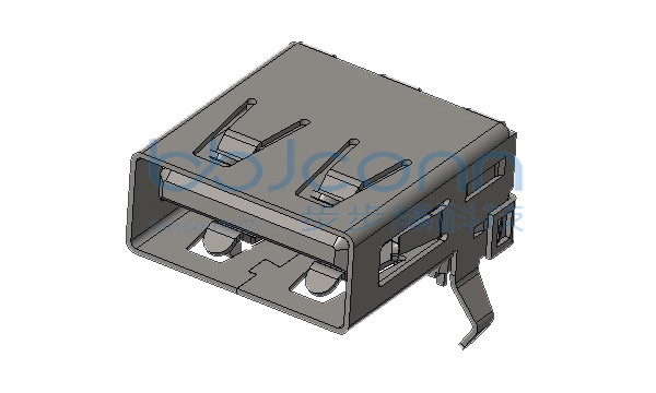 USB 2.0 AF 90度 L=14.10 H=6.90 有盖 后两脚弯插 脚距15.60 端子DIP 平口 LCP漂白胶 铁壳
