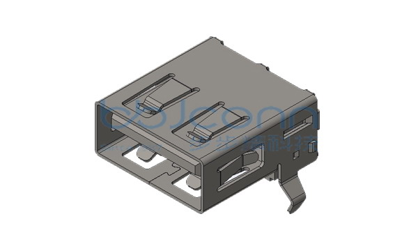 USB 2.0 AF 90度  L=14.03 H=6.96 后两脚插弯脚 DIP 平口 LCP白胶 无卤 铁壳