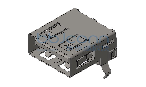 USB 2.0 A母 90度 L=14.1 两脚弯插 端子DIP 平口 PBT白胶 铁壳 外扣 盒装