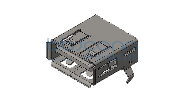 USB 2.0 AF 90度 L=13.70 后两脚插 弯脚 无后盖 端子DIP 卷边 PBT黑胶 铁壳