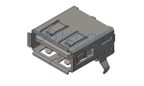 USB 2.0 AF 90度 L=14.05 弯脚（15.20） 卷边 PBT黑胶 铜壳