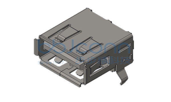 USB 2.0 AF 90度 L=14.05 H=6.96 后两脚插 弯脚 端子DIP 卷边 PBT白胶 铁壳