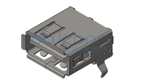 USB 2.0 AF 90度 L=14.05 H=6.96 后两脚插 弯脚 端子DIP 卷边 PBT蓝胶(285C) 铜壳