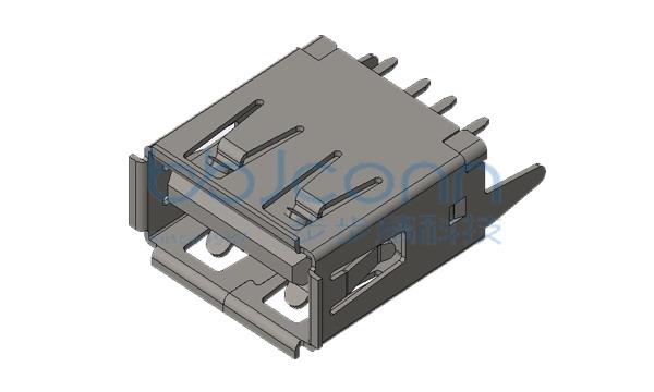 USB 2.0 AF 180度 H=13.70 直脚直插 端子DIP 卷边 LCP蓝胶 铜壳