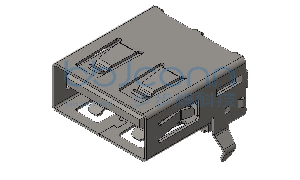 USB 2.0 AF 90度 L=14.03 H=6.96 后两脚插弯脚 端子DIP 平口 LCP黑胶 铜壳