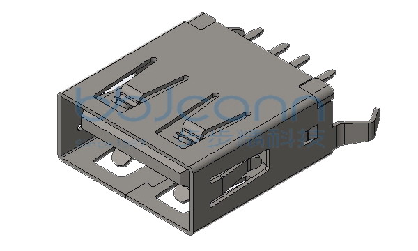 USB 2.0 A母 180度 DIP 弯脚 平口 铁壳 PBT白胶 H=13.70 盒装