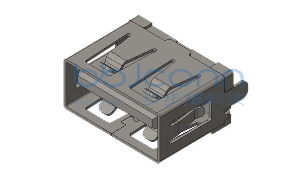 USB 2.0 AF 180度 H=10.00 两脚直插 端子SMT 平口 LCP黑胶 铁壳 端子镀金3u
