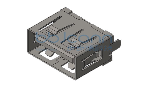 USB 2.0 AF 180度 H=10.00 两脚直插 端子SMT 平口 LCP黑胶 铁壳 端子镀金30u