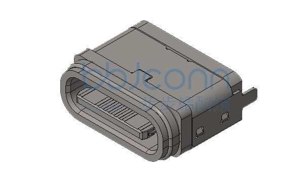 TYPE-C 16P 防水母座 180度 H=7.45 舌片外漏0.30 两脚插 端子DIP (U型全塑款)