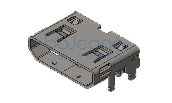 MINI HDMI  19P母座 前插后贴 带柱 沉板0.8 L=7.60  铜壳（端子SMT)