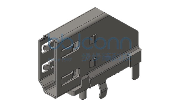 HDMI 19P A母 90度 侧插 四脚插 弯脚7.8 端子DIP 针长2.3 LCP黑胶 平口 铜壳 L=23.06 无LOGO 盒装