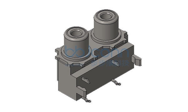AV插座 AV2-8.4-14D 两孔 左黄右黑色圈 四脚插 不带屏蔽 PBT黑胶耐高温料基座