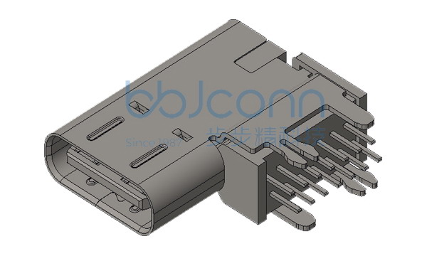 TYPE-C 14P 母座 侧插 L=14.75 CH=7.20 四脚插 垫高2.76 端子DIP 端子针长1.50