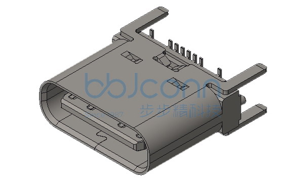 TYPE-C 16P 母座 直立式 四脚插 脚长2.3 带柱 端子SMT H=7.41 不锈钢外壳 LCP黑胶 加盖编带