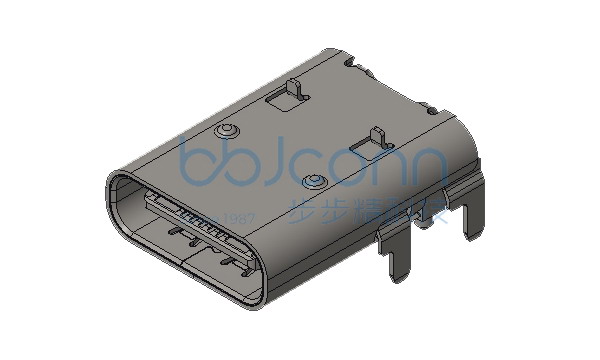 TYPE-C 16P 母座 板上四脚插 带柱 SMT 带弹 L=12.4 CH=1.75 带屏蔽壳