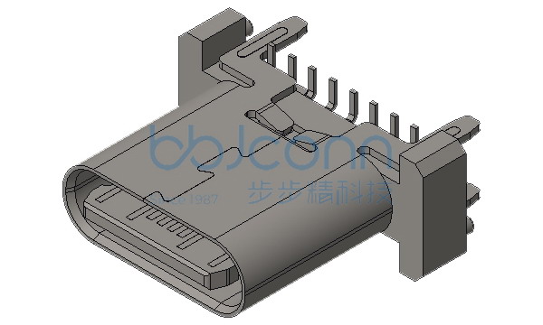TYPE-C 16P 母座 直立式 四脚插 带柱 H=9.30 舌片外漏0.46 端子SMT 端子镀金3u 高导铜C7025 加盖编带