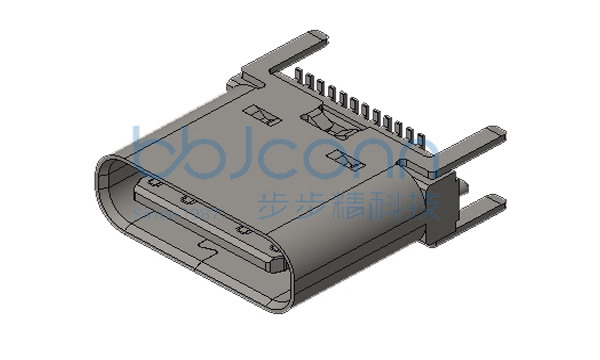 TYPE-C 24P 母座 直立式 四脚插 脚长2.3 带柱 端子SMT H=7.41 编带