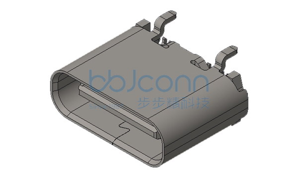 TYPE-C 24P 母座 直立式 SMT 四脚插 不带弹 带中夹片 带柱 H=6.80 编带