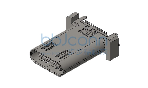 TYPE-C 24P 母座 直立式 四脚插 带柱 带弹 端子SMT H=13.50 A款