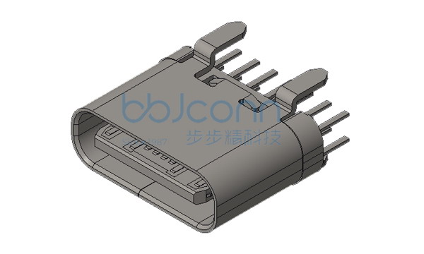 TYPE-C 16P 母座 直立式 四脚插 带中夹片 端子DIP H=6.50 LCP黑胶 过大电流5A 编带