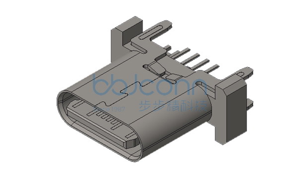 TYPE-C 16P 母座 直立式 四脚插 端子DIP H=9.30 舌片外漏0.46 编带