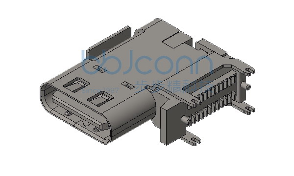 TYPE-C 24P 母座 侧插 四脚插 鱼叉脚 端子SMT L=13.95 CH=8.6 带柱 外壳脚长1.50 端子SMT 编带