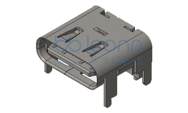 TYPE-C 16P 母座 板上四脚插 L=8.0 CH=3.18 垫高1.60 带柱 端子SMT LCP蓝胶 镀金3U 编带