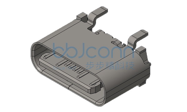 TYPE-C 16P 母座 直立式 四脚插 端子SMT 带柱 无弹 H=5.5 大脚（脚长1.35）编带