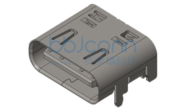 TYPE-C 16P 母座 SMT 高导铜 镀金30U 板上四脚插 带柱 外壳四铆点带弹不折弯凸包印子 L=7.35 CH=1.68 编带