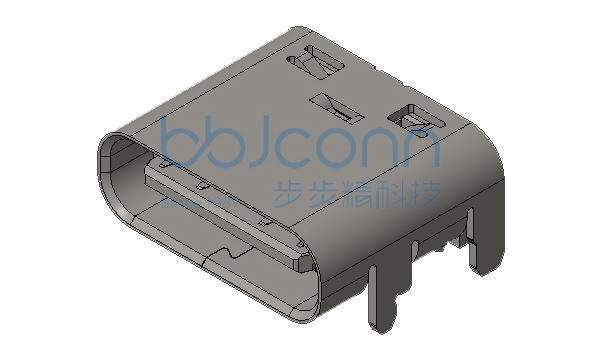 TYPE-C 16PIN 母座 L=7.35 CH=1.67 板上一体式 铜合金端子SMT (5A) LCP橙胶(色号172C)