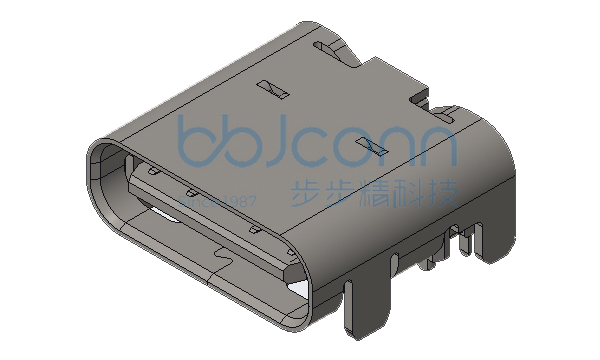 TYPE-C 24P 母座 板上四脚插 带柱 L=8.0 CH=1.63 端子双排SMT 不带EMI 无LOGO 蓝胶 编带