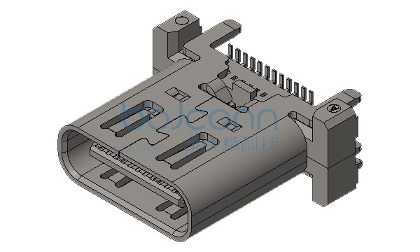 TYPE-C 24P 母座 直立式 四脚插 端子SMT 外壳带弹 H=9.97 编带
