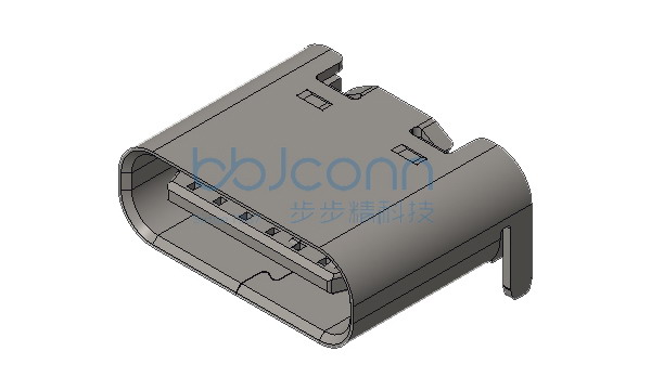TYPE-C 6P 母座 板上后两脚插 L=6.80 CH=1.63 端子SMT 带中夹片 编带
