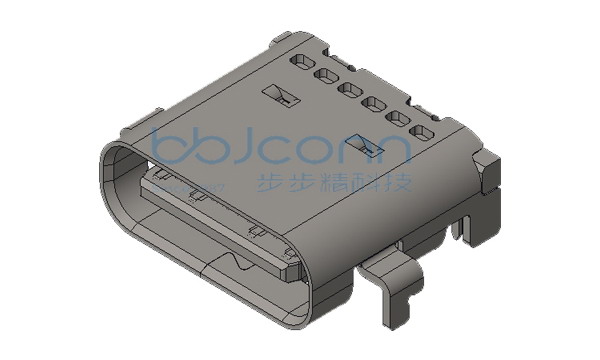 TYPE-C 24P 母座 四脚插 沉板0.8 端子双排SMT L=7.90 CH=0.78 不锈钢外壳 LCP黑胶 编带