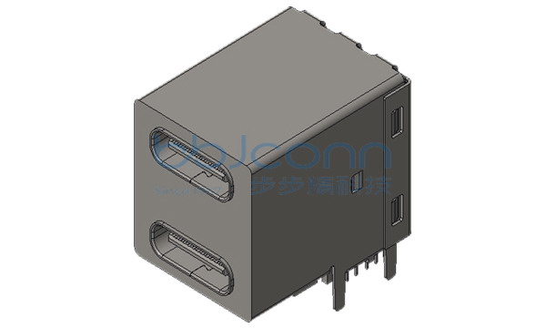 TYPE-C 24P 母座 双层 L=17.70 H=15.40 CH=4.07 四脚插 端子DIP 带后盖 不锈钢外壳 LCP蓝胶 盒装