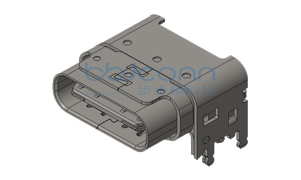 TYPE-C 24P 母座 双壳 板上四脚插 带柱 端子双排SMT L=9.20 CH=3.68 垫高1.90 编带