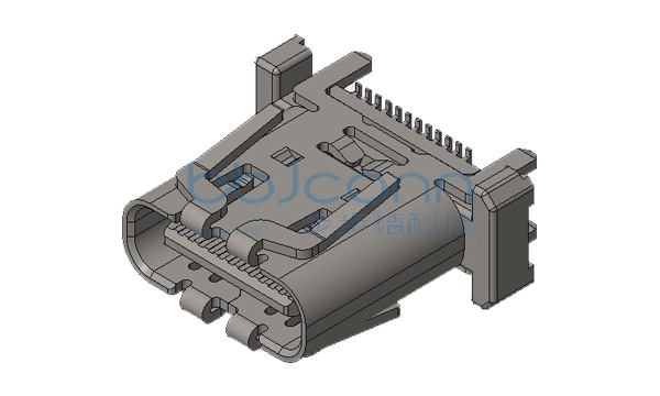 USB 3.2 TYPE-C 24P 母座 直立式 四脚插 外壳带外弹 端子SMT H=10.0 编带