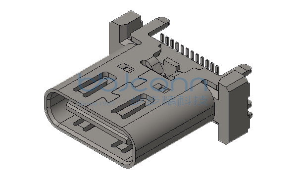USB 3.2 TYPE-C 24P 母座 直立式 四脚插 带柱 外壳带弹 外壳脚长1.83 端子SMT H=10.0 PT 2995C蓝胶 编带