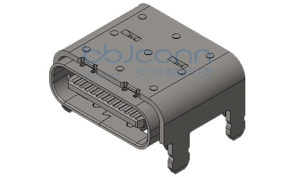 TYPE-C 24P 母座 双壳 板上四脚插 带柱 带后盖 端子双排SMT L=8.17 CH=1.57 外壳脚长2.2 编带