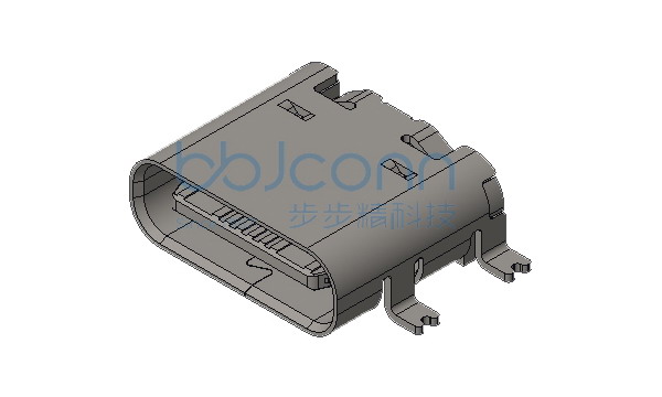 TYPE-C 16P 母座 板上型 四脚全贴 带柱 端子C7025 SMT PA9T黑色 L=7.30 CH=1.65 编带