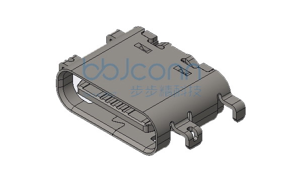 TYPE-C 16P 母座  板上四脚插 端子SMT 镀金5u L=6.50 沉板=1.60 PA46 不锈钢外壳304 编带