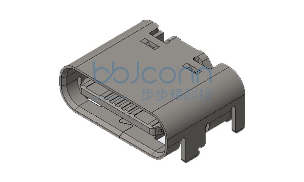 TYPE-C 16P 母座 板上四脚插 SMT 端子C2680 镀金G-F PA46黑胶 L=6.50 CH=1.68 编带 脚长0.5