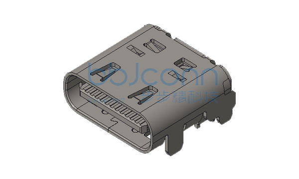 TYPE C 24P 母座 板上四脚插 带柱 端子双排SMT L=8.17 CH=1.57 外壳带弹 带后盖 镀金3U 编带