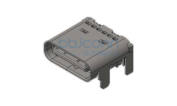 TYPE-C 24P 母座 板上四脚插 带柱 端子双排SMT L=7.90 CH=1.68 脚长1.80 镀金接触区3u 焊接区G-F 编带