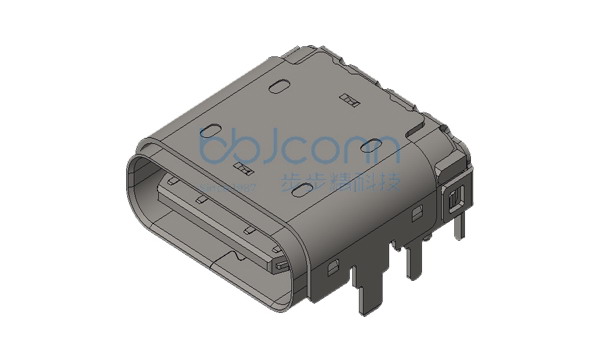 TYPE-C 24P 母座 双壳 SMT+DIP 板上六脚插 带柱 L=9.34 CH=1.73 编带