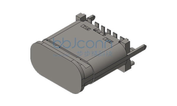 TYPE-C 6P 母座 直立式 四脚插 带柱 脚长0.70 端子SMT 端子镀金3u H=6.50 编带