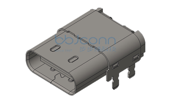 TYPE-C 24P 母座 L=12.40 CH=1.73 脚长1.60 板上四脚插 带柱 双排SMT 双壳